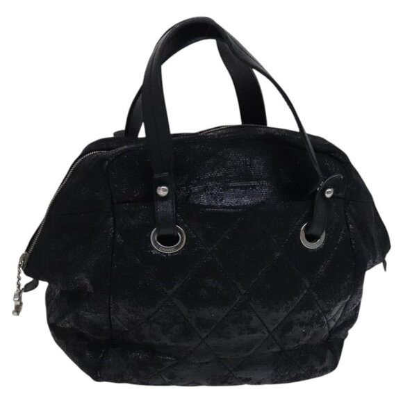 CHANEL Paris Biarritz PM Hand Bag Coated Canvas Black CC Auth - Picture 1 of 16